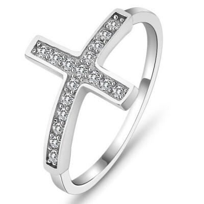 China WSYEAR TRENDY Minimalist Zircon Plated Silver Ring Trendy Cross Diamon Style Ring OEM Factory Unisex Jewelry Rings Wholesale for sale