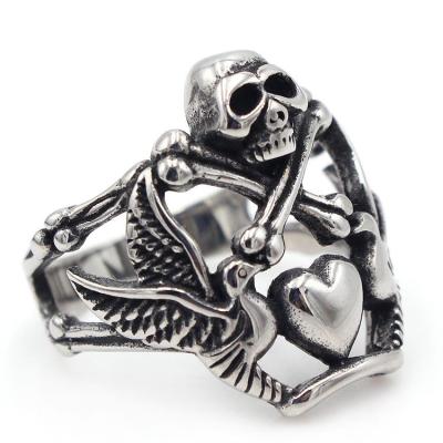 China Neo Gothic Heart Shaped Mens Rings Retro Eagle Crossbones Rings Gothic Skull Rings Mens for sale