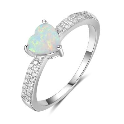 China S925 Sterling Silver Rings Jewelry White Opal Rings Romantic Heart Valentine's Day Gift Rings For Women Wholesale Supplier for sale