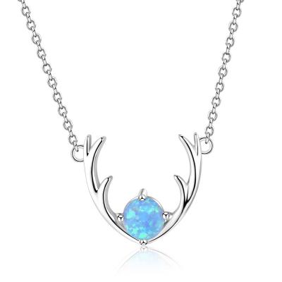 China Romantic Blue Opal Pendant Necklace S925 Sterling Silver Necklace Elk Pendant Wholesale OEM Supplier for sale