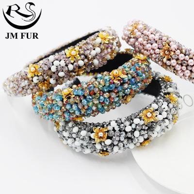 China Fashion Gorgeous Crystal Beaded Trendy Hair Accessories Popular High Quality Thick Sponge Hair Band for sale