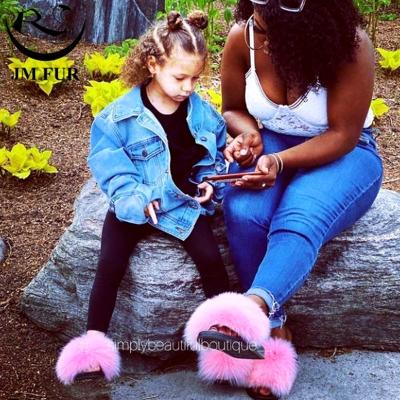 China Fashion Trend Low Price Baby Fur Slippers Fox Raccoon Toddler Fluffy Fur Big Real Slides Women Furry Sandals With Fur for sale