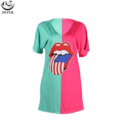 China Latest Hot Sales Summer Anti-Static V-Neck Lip Print Dress Sports Casual Sexy Women's Mini T-shirt Dress for sale