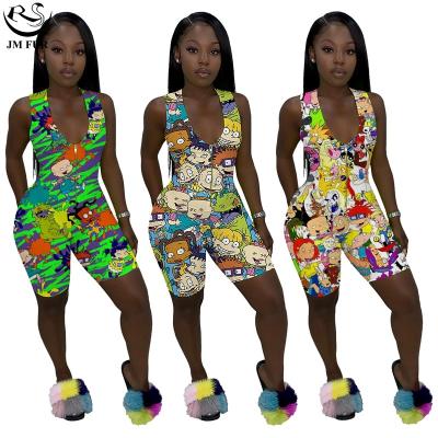 China Homewear Sleeveless Pajamas Women Jumpsuit Anti-wrinkle Zipper Jumpsuit Good Quality Cartoon Printing Female Overalls for sale