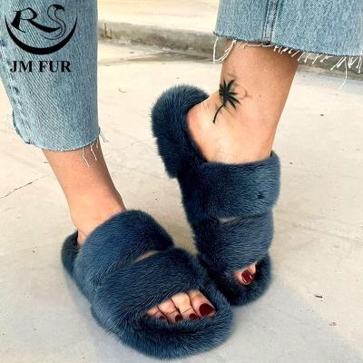 China Fashion Trend Luxurious Women Shape 100% Real Mink Fur Slippers Custom Logo Mink Fur Slides Fluffy Slippers for sale