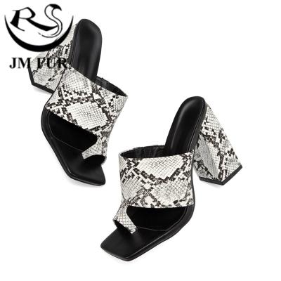 China Wholesale Square Toe Thick High Heels Slippers Fashion Trend Fashion Trend Snakeskin High Heels Sandals for sale