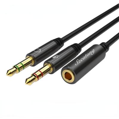 Cina For Headphone Audio Cable, 2 Male Microphone Y 3.5mm Female To 3.5mm Splitter Cable Headset Audio To PC Adapter in vendita