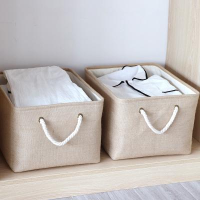 China Sustainable Jute Fabric Thickened EVA Storage Basket Box Double Layer Clothing Snacks Toys Storage Box Storage Basket for sale