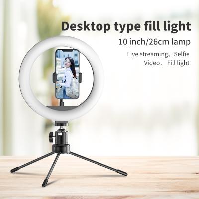 China Live Broadcast Desktop Selfie Brackets Adjustable Led Ring Light With Tripod Stand Cell Phone Holder for sale