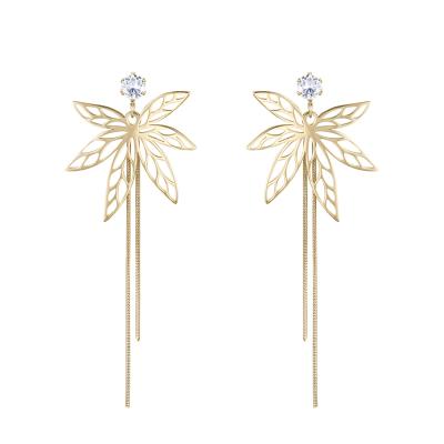 China Other xuping Jewelry Fashion E-929 Stainless Steel 14 Carat Gold Color Leaf Style Long Stud Earrings For Women for sale