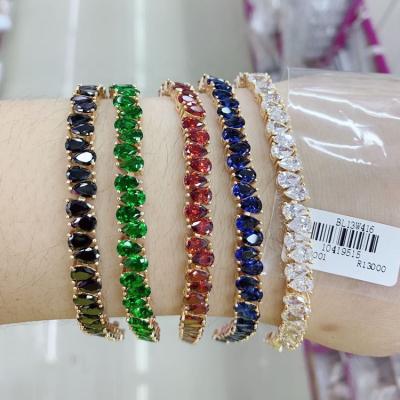 China Hot Sale ALLOY Xuping Rainbow Stones Fashion Jewelry Gold Plated Colorful Cubic Zirconia Women Tennis Bracelets for sale