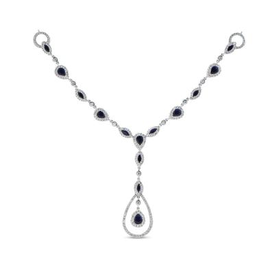 China CLASSIQUE Vivid 18k White Gold, Blue Sapphire and Diamond Necklace for sale