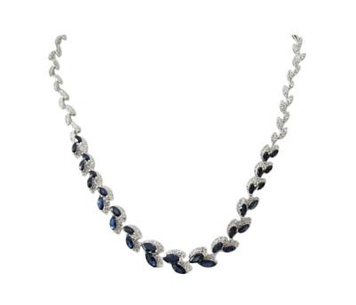 China CLASSIC Elegant 18k White Gold, Blue Sapphire And Diamond Custom Necklace for sale