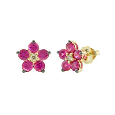 China Other Tailor Made 14K Yellow Gold Ruby And Diamond Earring Statement Earrings for sale