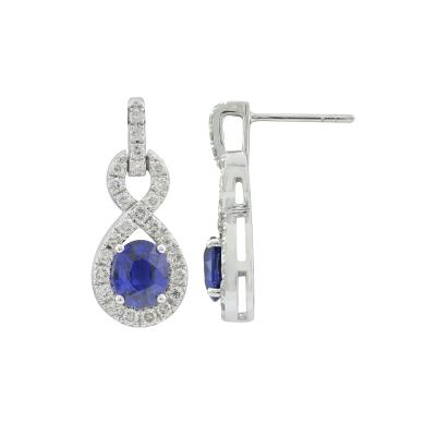 China Other 14k White Gold, Diamond and Blue Sapphire Earrings for sale