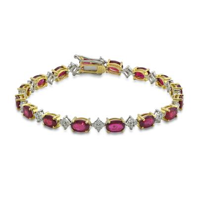 China RUBY Sumptuous Two Tone 18 karat White & Yellow Gold, Diamond And Ruby Bracelet Ruby Stone Gemstone Bracelets & Bangles for sale