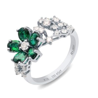 China 18K Sparkling White Gold IN FASHION with Diamond and Emerald Flower Ring for sale