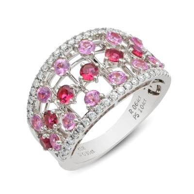 China FASHIONABLE Glamorous Jewelry 18K White Gold Diamond, Ruby And Pink Sapphire Wedding Ring for sale