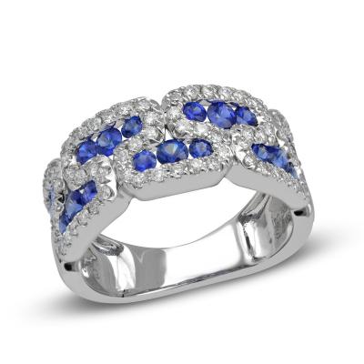 China Natural Blue Sapphire Diamond And Sapphire Ring 18K White Gold Sapphire Anniversary High Quality Sumptuous Fashion for sale