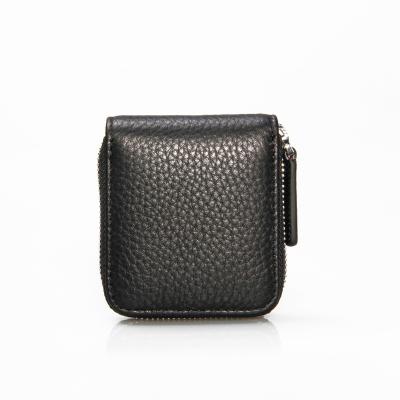 China Credit Card Holder RFID Blocking Real Leather Minimalist Black Zipper Coin Purse With 2 Pockets Inside for sale