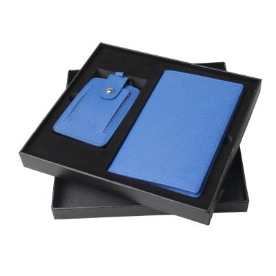 China Saffiano Blue Leather Saffiano Passport Holder and Luggage Tag Set for sale