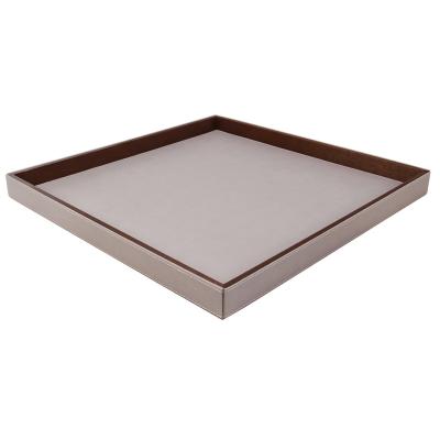 China Sustainable Customized Leather Wooden Tray Amenity Tray For Hotel Room for sale