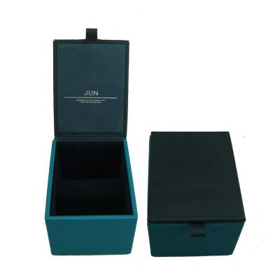 China Tie Gift Box Aqua Blue PU Neck Tie Leather Storage Gift Box for sale