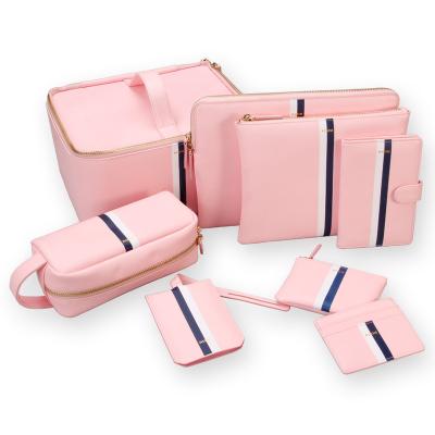 China ENGLAND STYLE Factory Sale Rose Gift Set Series PU/Real Leather Card Holder Handbag Luggage Tag Zipper Bag Holder Printing Logo Big Bag for sale