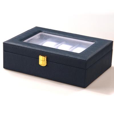 China Luxury Custom Made Leatherette Navy Blue PU Divers Watch Storage Display Case Boxes With Window for sale