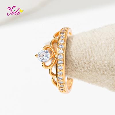 China Fashion Environmental Friendly Wholesale American Gold Wedding Rings Crown 18k Gold Plated Rings Diamond Jewelry Women for sale