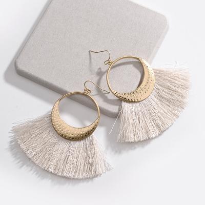 China Bohemia Matt Gold Silk Fan Tassel Earrings Fringe Vintage Tassel Earrings Women Gypsy Jewelry for sale