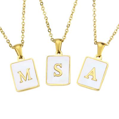 China 2021 TRENDY New Arrive Stainless Steel Necklace High Quality 24K Gold Plated Shell Initial Letter Pendant Necklace For Women for sale