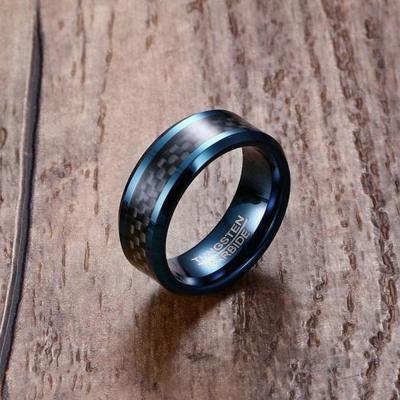 China Tungsten Ring Carbon Fiber Jewelry Wholesale Tungsten Carbide Ring Jewelry For Men Punk Blue 8mm Wedding Rings for sale