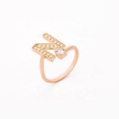 China Open type wholesale 26 alphabet letter rings 18K gold plated fashion resizable initial rings for women for sale