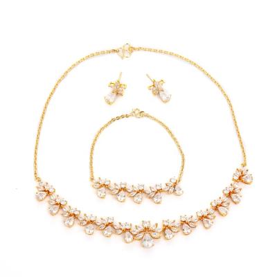 China YILI Romantic Elegant Charming Party Jewelry Set 18K Necklace Set Gold And Earrings Cubic Zirconia Jewelry for sale