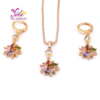 China New Fashion Romantic Wholesale Design Jewelry Colombia Artificial Rainbow Colors Crystal Jewelry Sets 10244 for sale