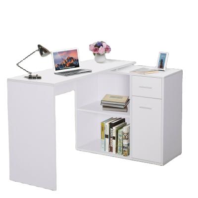 China (Size)Adjustable Corner Computer Desk 360 Degree Rotating Table Storage L Shaped Shelf White for sale