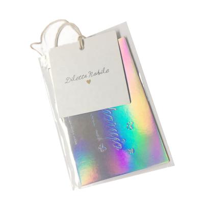 China Sustainable Luxury Custom Garment Size Holographic Hang Tags With Opp Pocket for sale