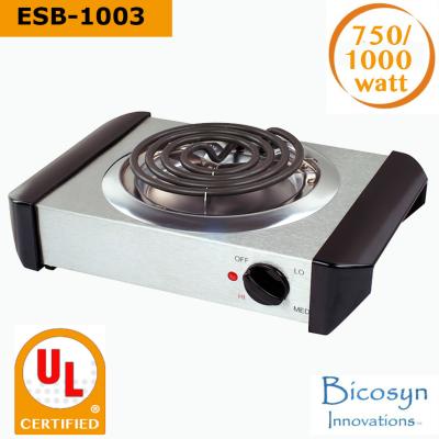 China 750/1000 Watt Cheap Compact Single Buffet Burner Electric Hot Plate, Black/Silver, UL, camping,school,travel stove for sale