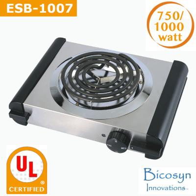 China 750/1000 Watt Cheap Compact Single Buffet Burner Electric Hot Plate, Black/Silver, UL, camping,school,travel stove for sale