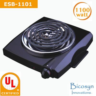 China ESB-1101 1100 Watt low price Compact Single Buffet Burner Electric Hot Plate, Black, UL approved, Back to school item for sale