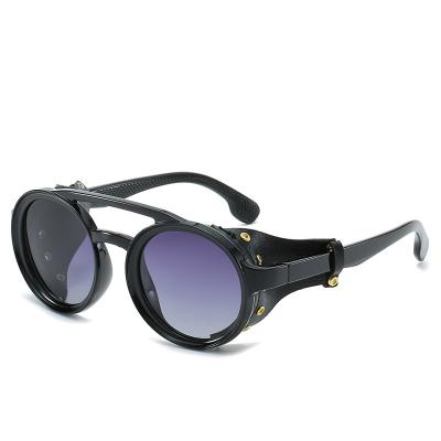 China Retro fashion sunglasses round punk male and female sunglasses leather case sun glass outdoor driving sunglasses for sale