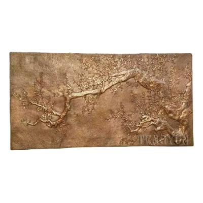 China China Modern Bronze Sculpture Cast Metal Wintersweet Tree Relief Wall Sculpture China for sale