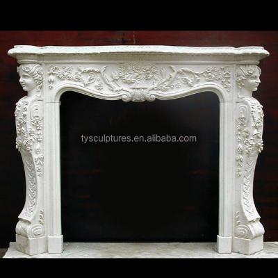 China Hand Carved 30 Years Factory Provided French Style White Marble Fireplace Mantel For Sale for sale