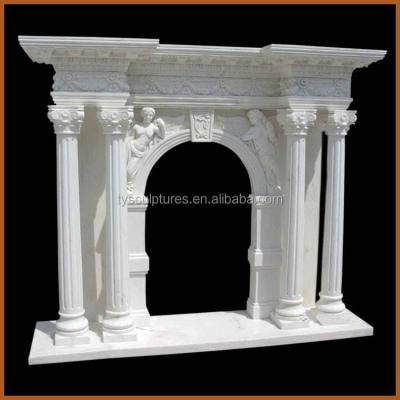 China Hand Carved Large Designs Modern White Marble Fireplace Mantel Used Stone Column Decoration for sale