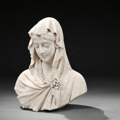 China Traditional High Quality Carved White Marble Lady Stone Bust Bust Statue for sale