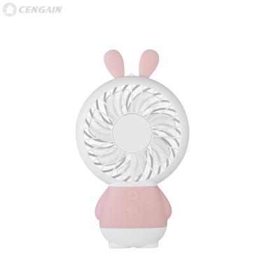 China New Plastic USB Mini Cartoon Rabbit Small Rechargeable Portable Handheld Fan Kids Gift With Led Light for sale