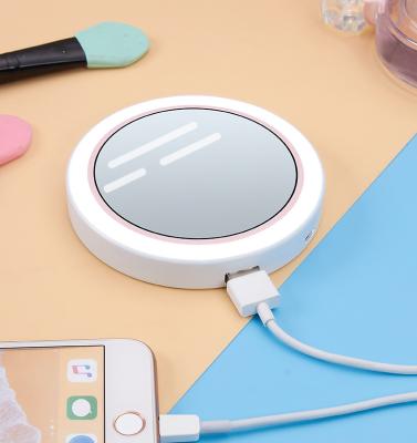 China Charging Buddy 2 In 1Portable Hand Pocket LED Makeup Mirror Light Around Single 3000mAh Power Bank With Mirror For Girl for sale