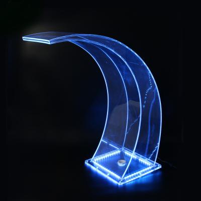 China Pure Waterfall Weir Acrylic Pool Water Blade Acrylic Waterfall With Colorful LED Light for sale