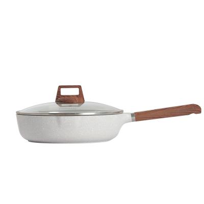 China Europe Non Stick Liner Frying Pan Medical Stone Frypan Wood Handle With Aluminum Wok Filters Custom Logo for sale